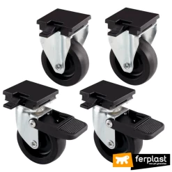 Ferplast Set Wielen Atlas 50/60 - Hondentransportbox - Zwart 4 Stuks