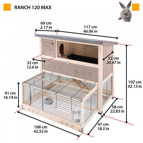 FERPLAST KONIJNENHOK RANCH 120 MAX 117X69X107 CM - Afbeelding 2